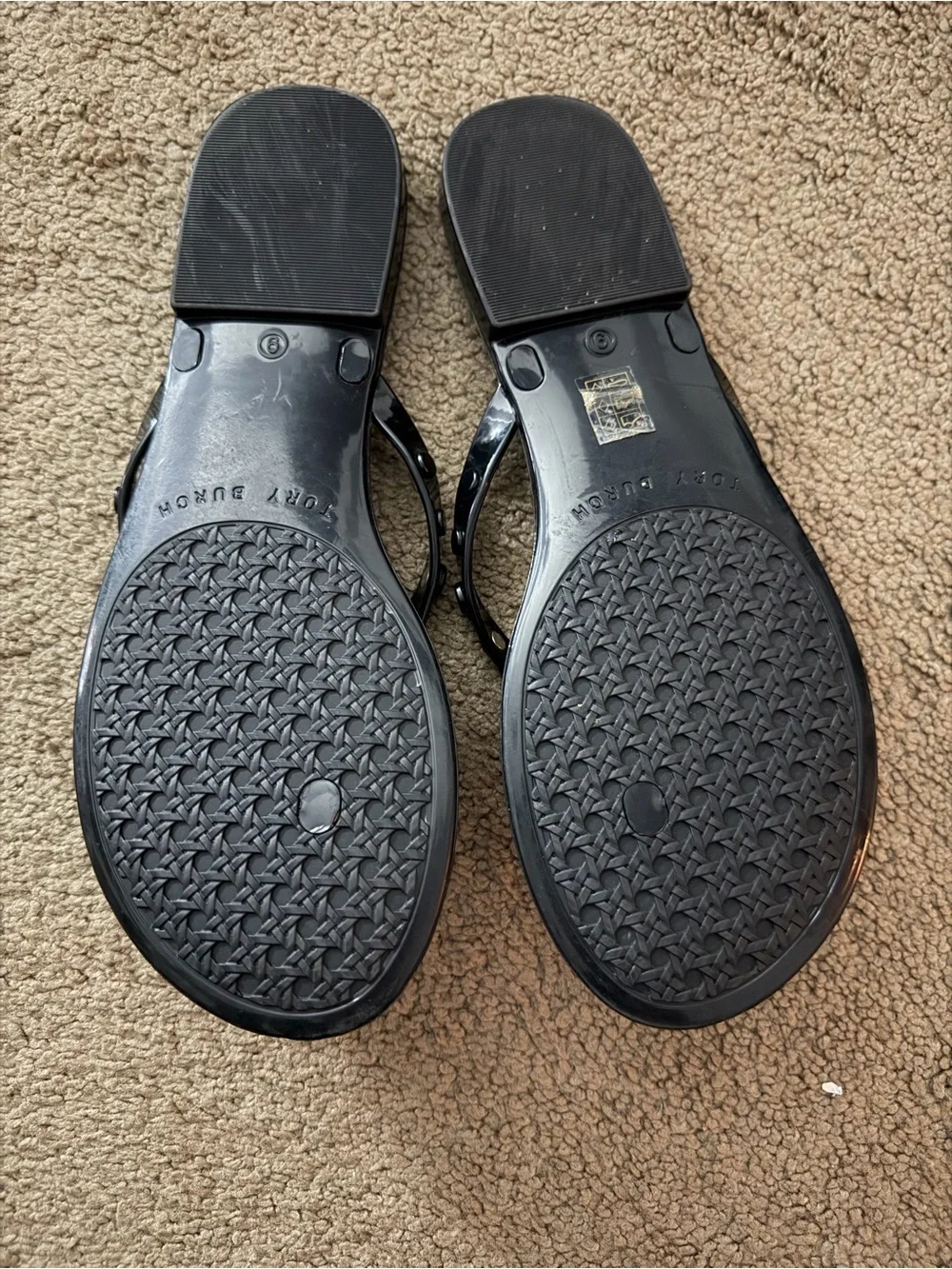 Tory Burch Glossy Black Jelly Logo Sandals